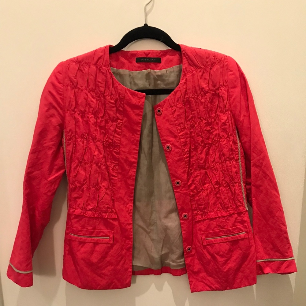 Elie Tahari Poppy Red Collarless Blazer